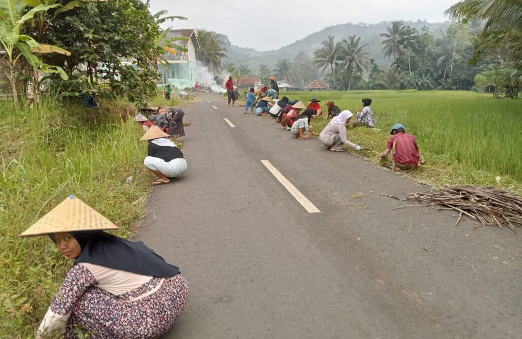 Kerja Bakti Bersih-bersih Jalan di Kampung Palawija, Desa Tanjungbarang dalam Rangka Memeriahkan HUT RI